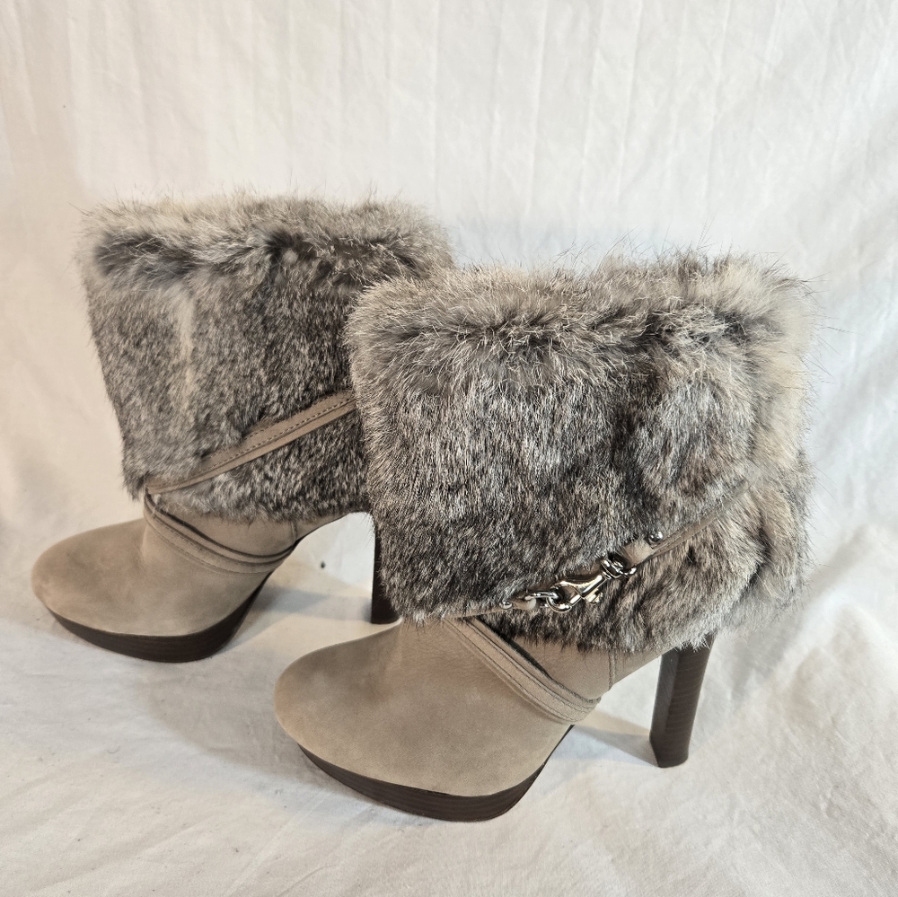 Coach Women's Size 7B Athena Soft Nubuck Leather & Rabbit Fur Boots